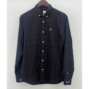 Men's River Island Blue Green Yellow Check Long Sleeve Button-Up Shirt Size M